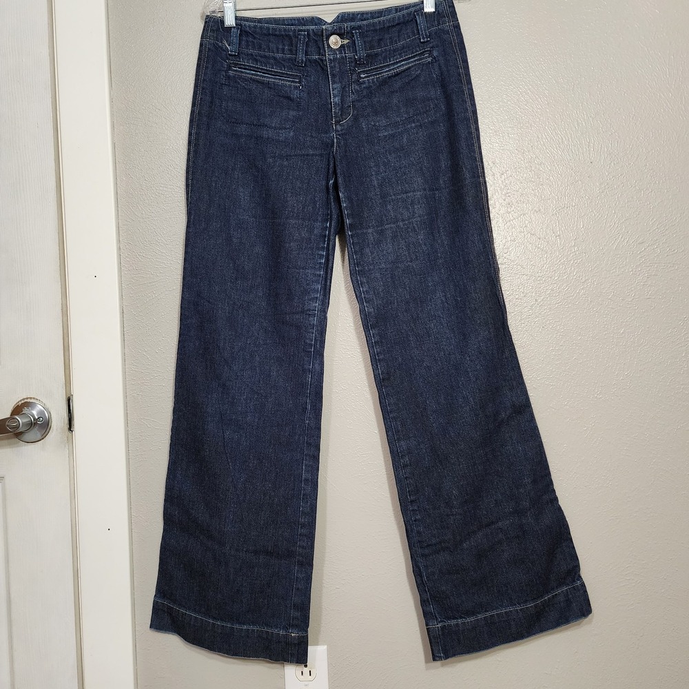 Banana Republic Women's Size 4 Trouser Jean Wide Leg Dark Wash Minimalist
